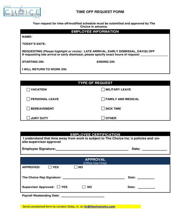 employee time off request form sample