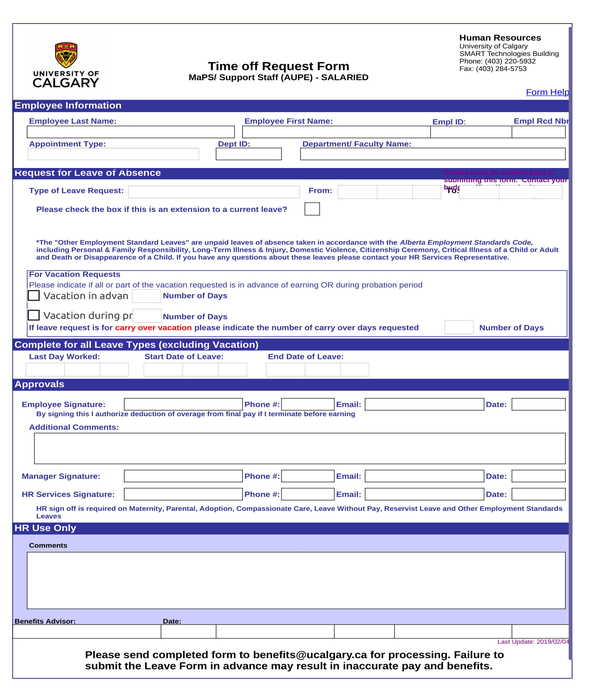employee time off request form in xls