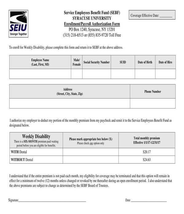 enrollment payroll authorization form
