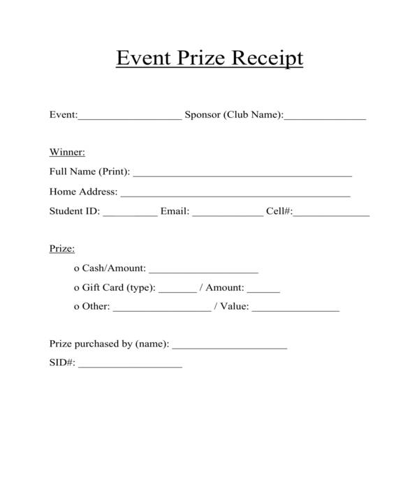 event prize receipt form template