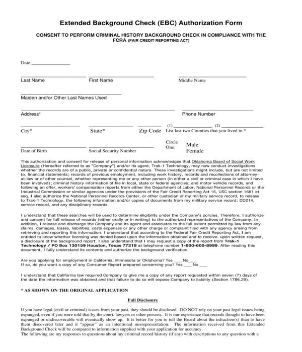 Free 10 Background Check Authorization Forms In Pdf Ms Word 2409