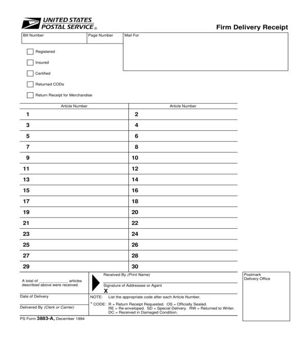 firm delivery receipt template form
