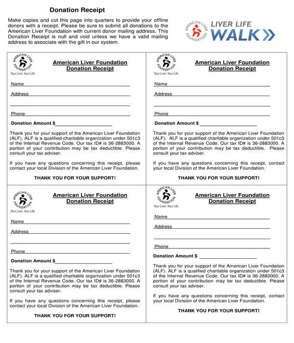 foundation donation receipt template form