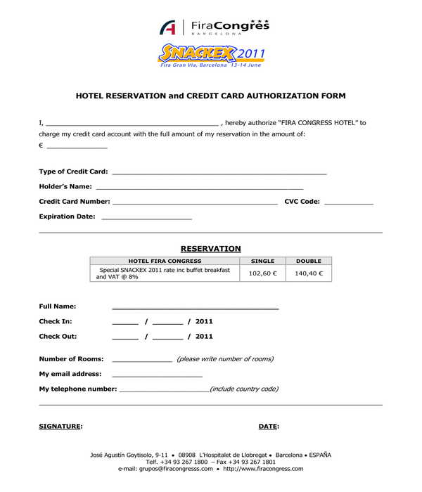 Hotel Credit Card Authorization Form Template