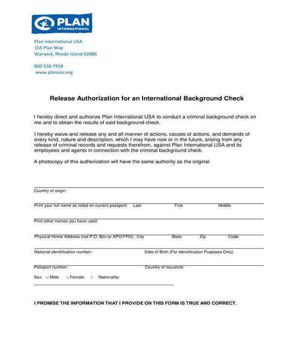 international background check release authorization form