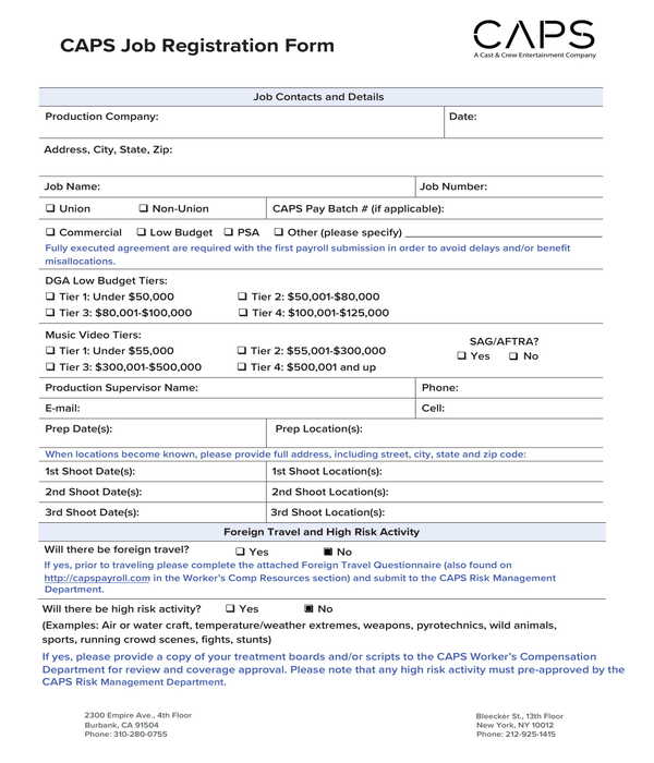 job registration form sample