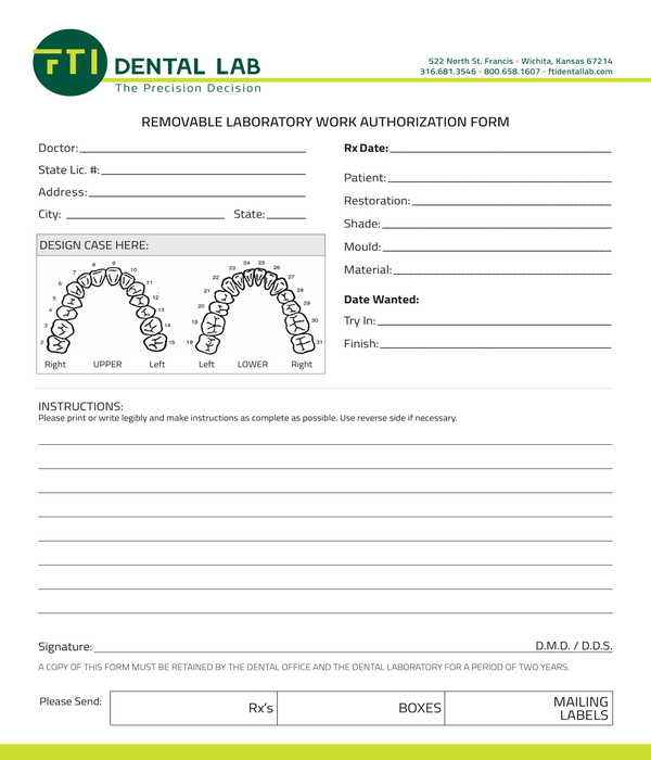 laboratory work authorization form