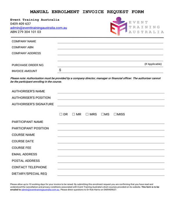 manual enrolment invoice request form