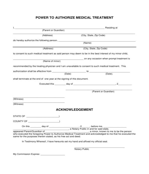 medical treatment authorization power form