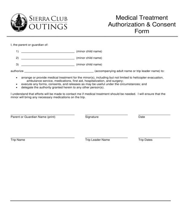 medical treatment authorization and consent form
