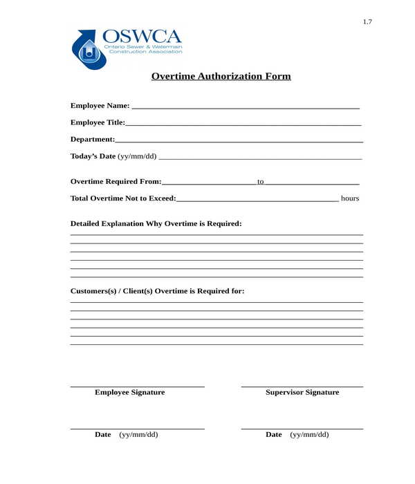 overtime authorization form in doc