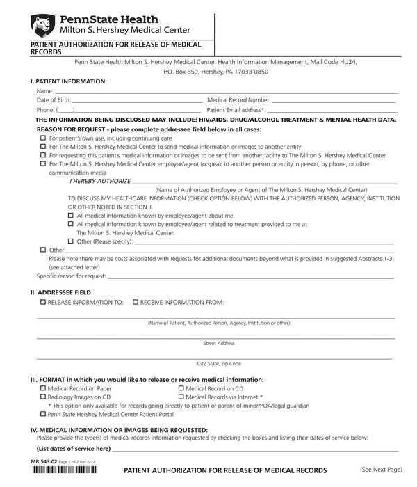 patient medical record release authorization form