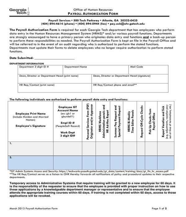 payroll authorization form sample