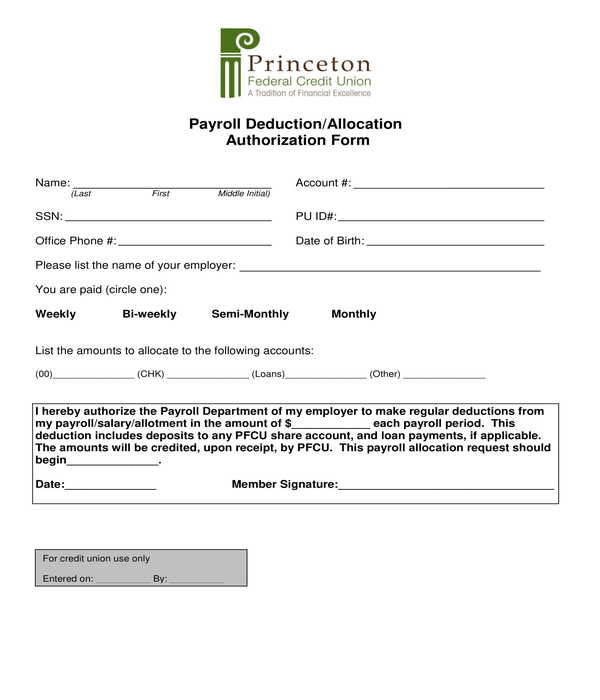 payroll deduction allocation authorization form