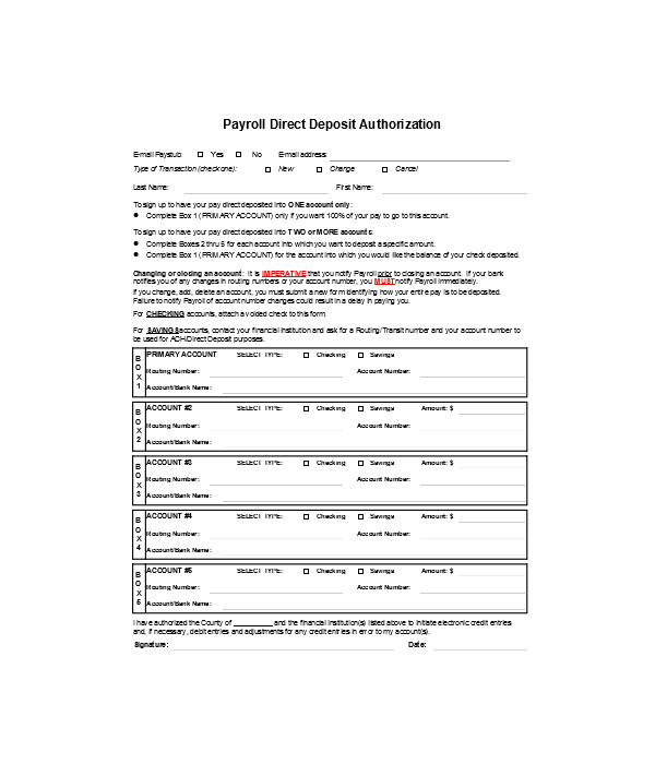 payroll direct deposit authorization form1