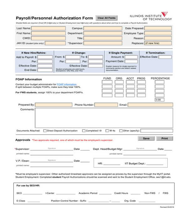 payroll personnel authorization form