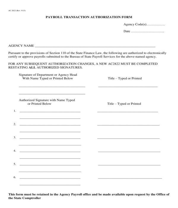 payroll transaction authorization form