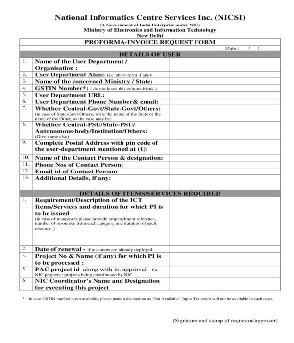 proforma invoice request form