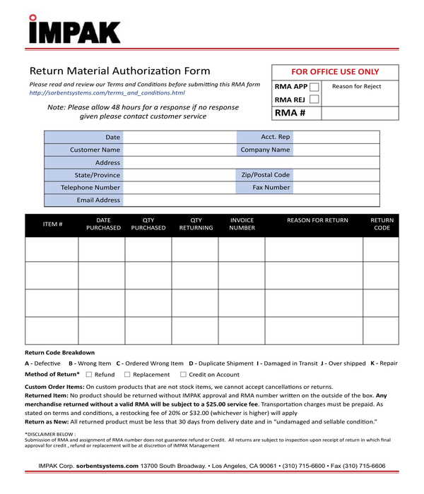 return material authorization form