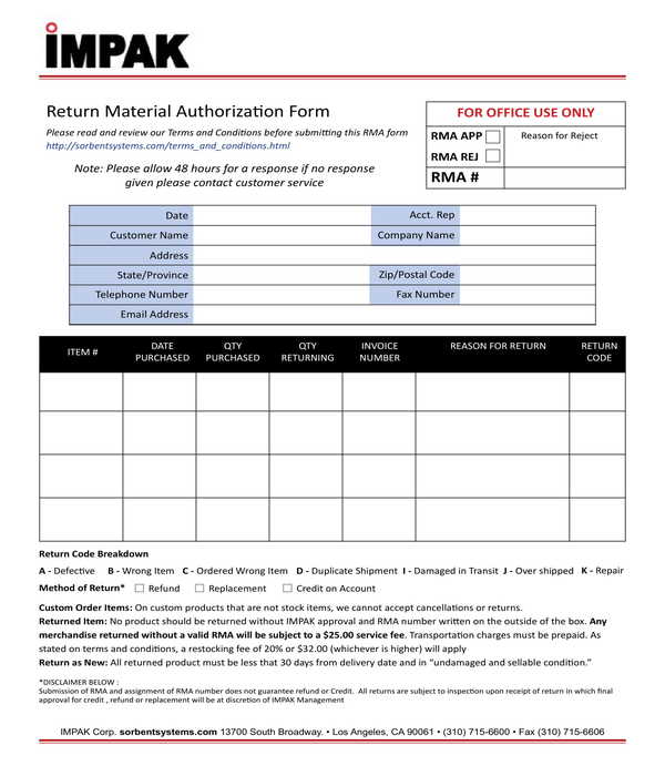 Free 10 return authorization forms in pdf ms word excel