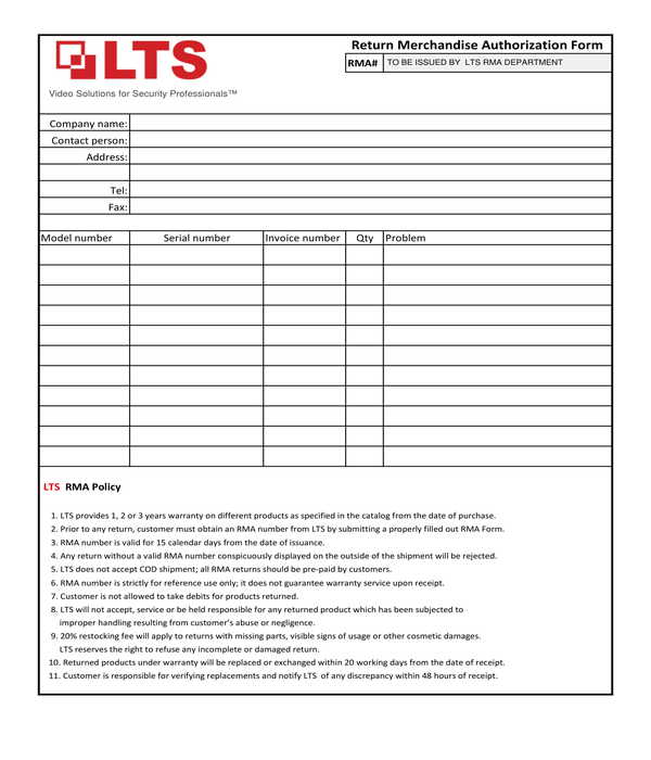 return merchandise authorization form