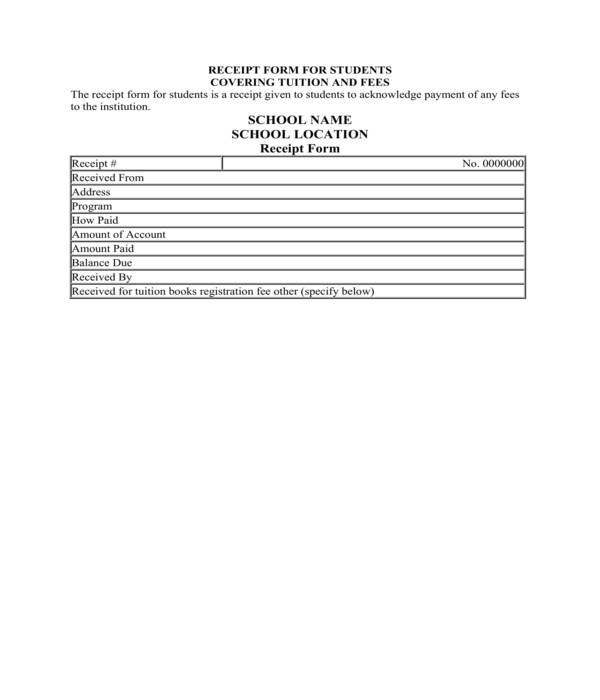 FREE 12+ School Receipt Form Samples, PDF, MS Word, Google Docs