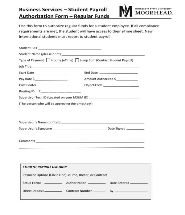 student payroll authorization form