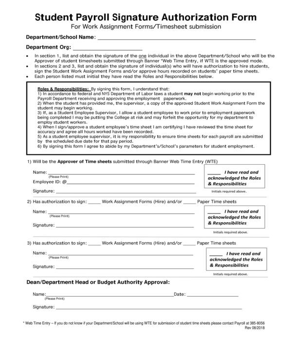 student payroll signature authorization form