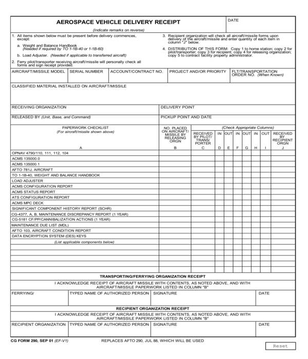 vehicle delivery receipt template form