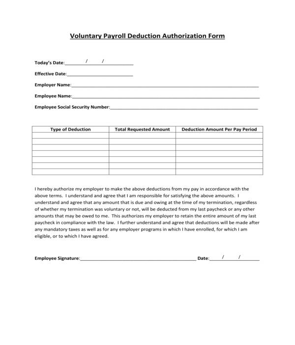voluntary payroll deduction authorization form