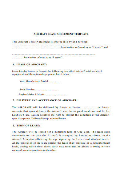 Aircraft Lease Agreement Template - prntbl.concejomunicipaldechinu.gov.co