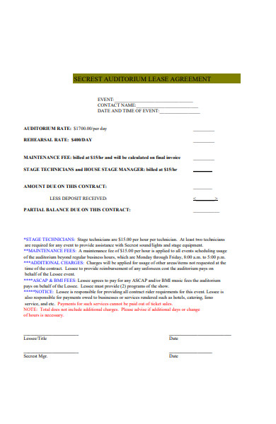 auditorium lease agreement