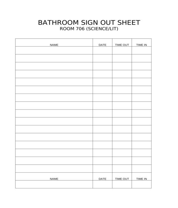 bathroom sign out sheet