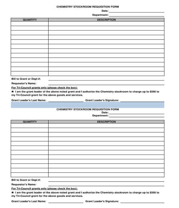 chemistry stockroom requisition form