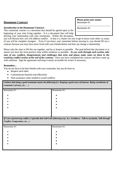 college roomamte contract agreement