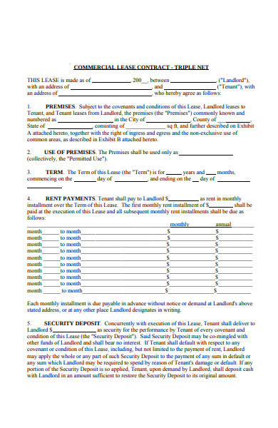Free Triple Net Nnn Lease Agreement For Commercial Property Word Pdf 