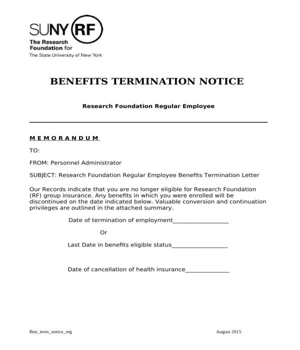 contract benefits termination notice letter