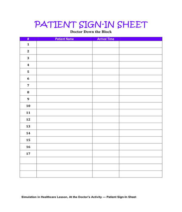 creative patient sign in sheet