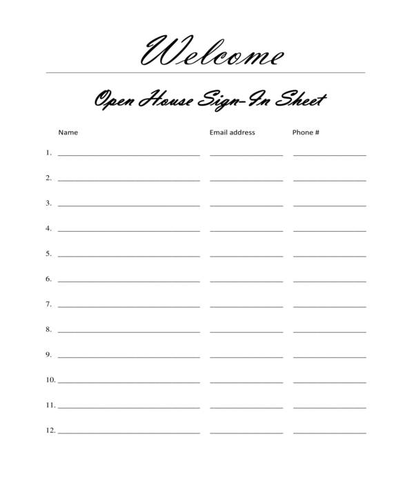 FREE 5 Real Estate Open House Sign In Sheets In PDF