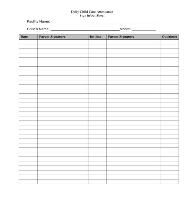 free printable sign in sheets for daycare