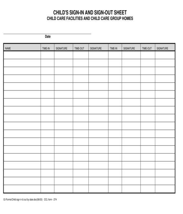 FREE 10 Daycare Sign In Sheet Samples PDF MS Word Google Docs