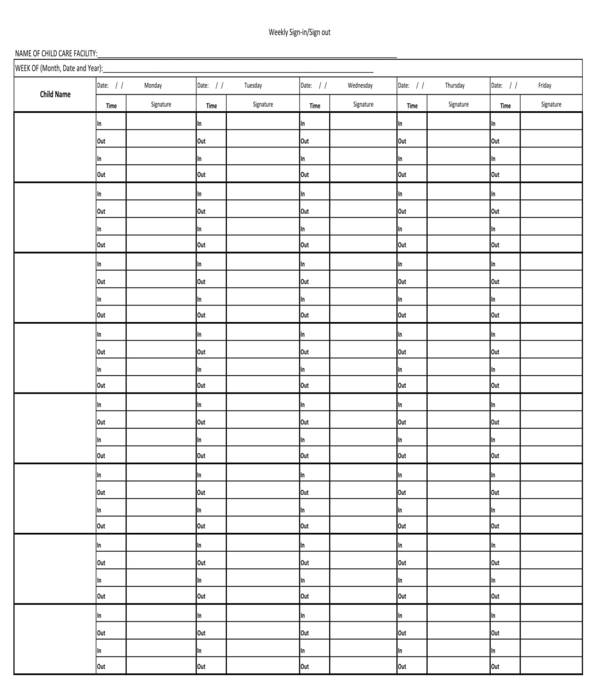 FREE 5 Daycare Sign In Sheets In PDF MS Word