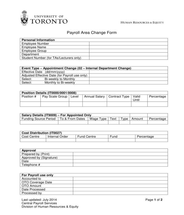 employee payroll area change form