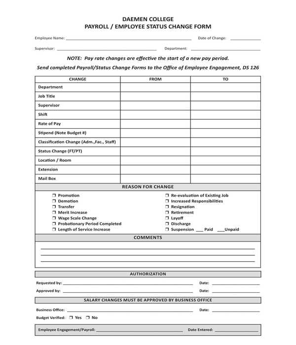 employee payroll status change form