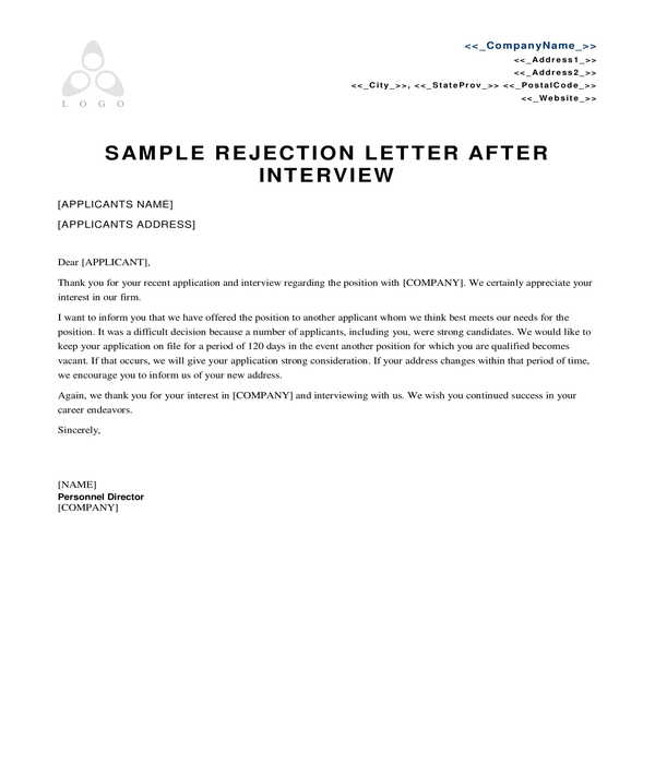 employment rejection letter template sample