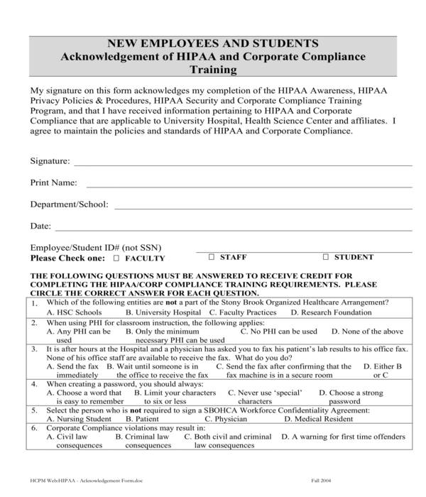 FREE 6 HIPAA Employee Acknowledgment Forms In PDF MS Word