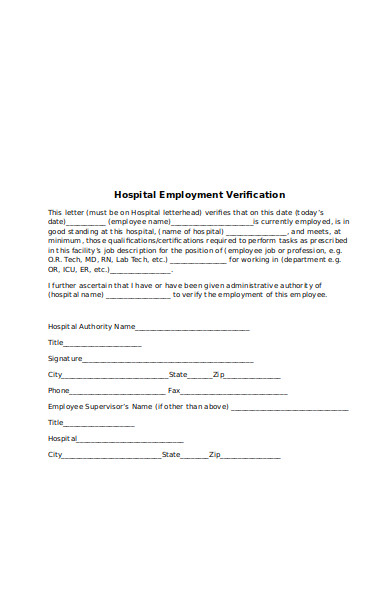 hospital employment verification letter