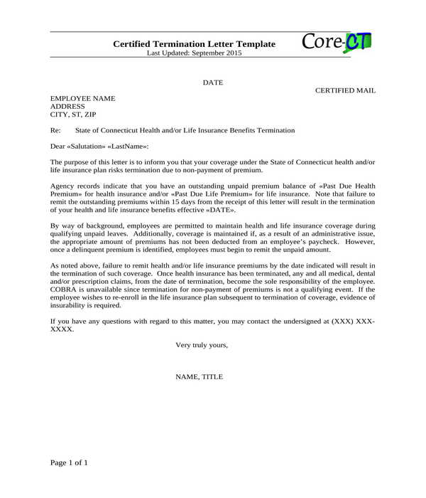 insurance certified termination letter
