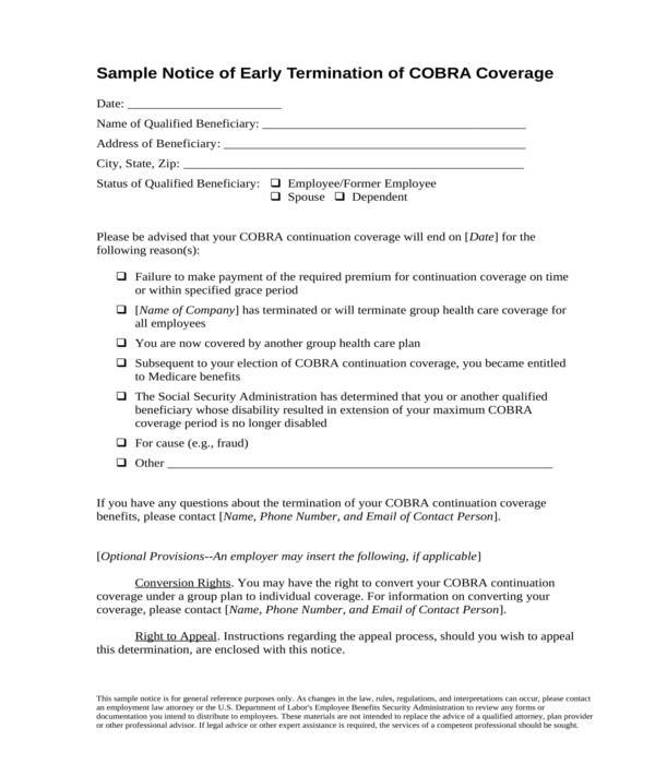 insurance early termination notice letter