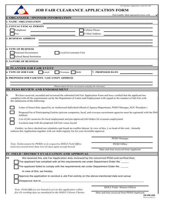job fair clearance application form